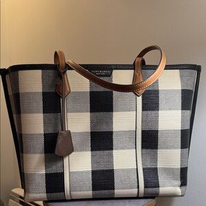 Tory Burch Perry Gingham Triple-Compartment Tote